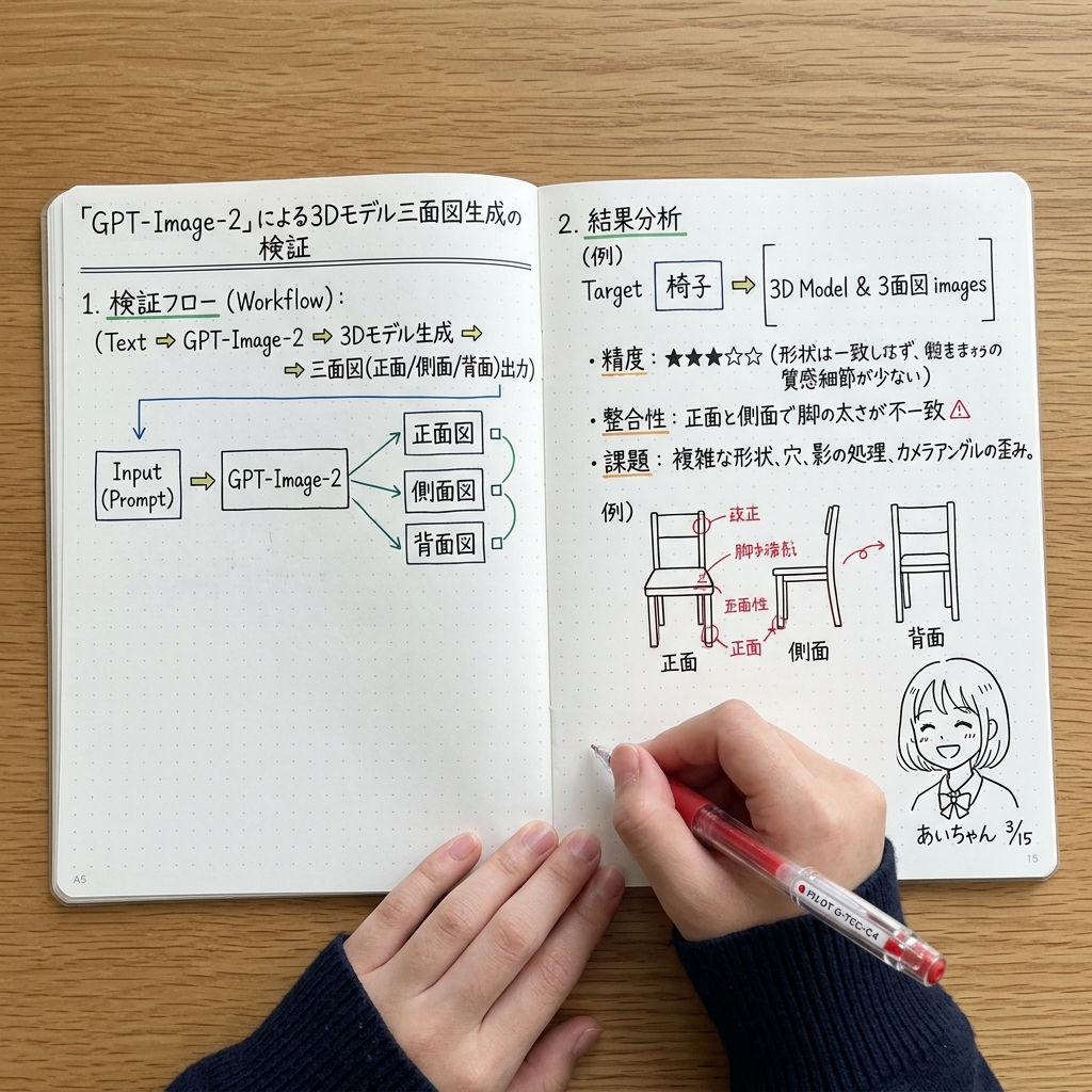 Open Notebook with 3D Model Analysis — AI Image Prompt
