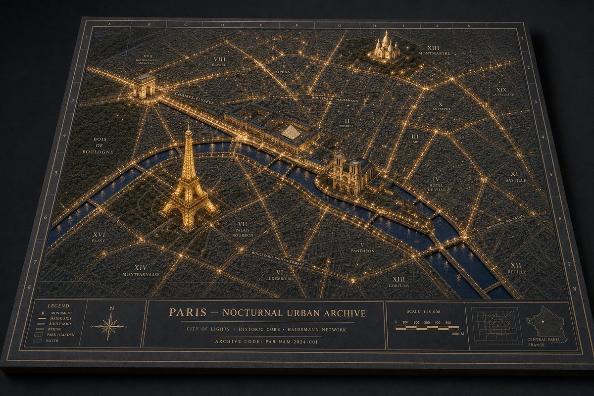 Nocturnal Paris Museum Map Prompt — Sora 2 AI Art