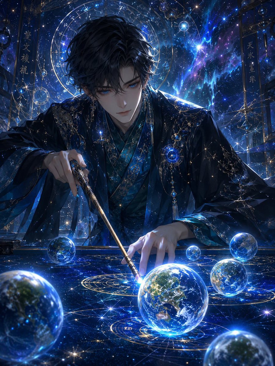 Cosmic Astrologer with Glowing Crystal Orbs — Anime Fantasy Prompt