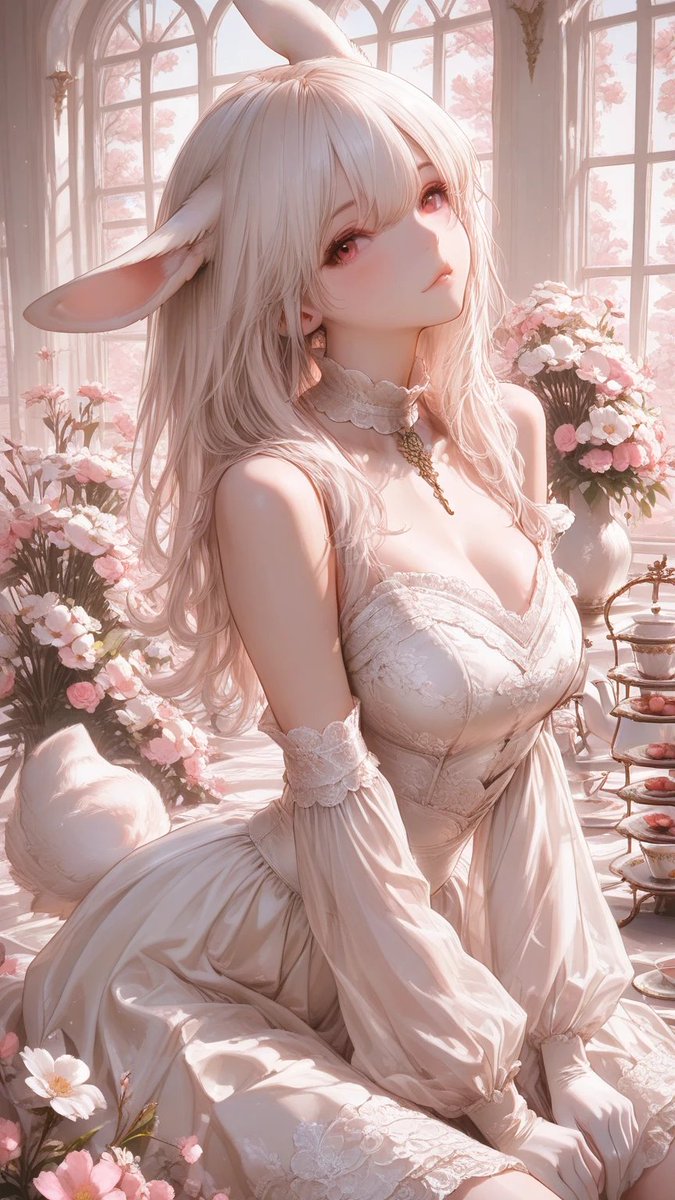 Pastel Bunny Girl Conservatory — Fantasy Anime Portrait Prompt