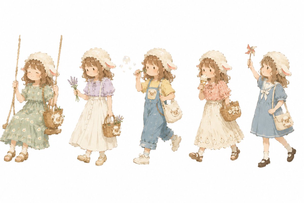 Watercolor Pastoral Girl Character Series — Sora 2 Prompt