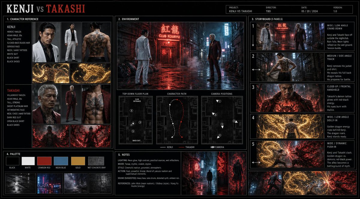 Yakuza Battle Prompt — Cinematic Pre-Production Board