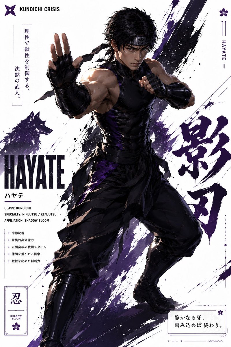 Kunoichi Crisis Ninja Poster Prompt — Dynamic Anime Character Sheet