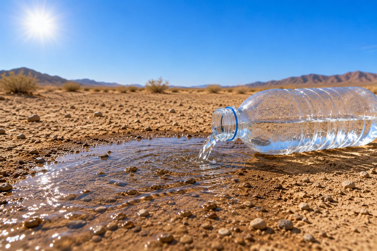 Desert Water Bottle Spill — Hyper-Realistic Sora 2 Prompt