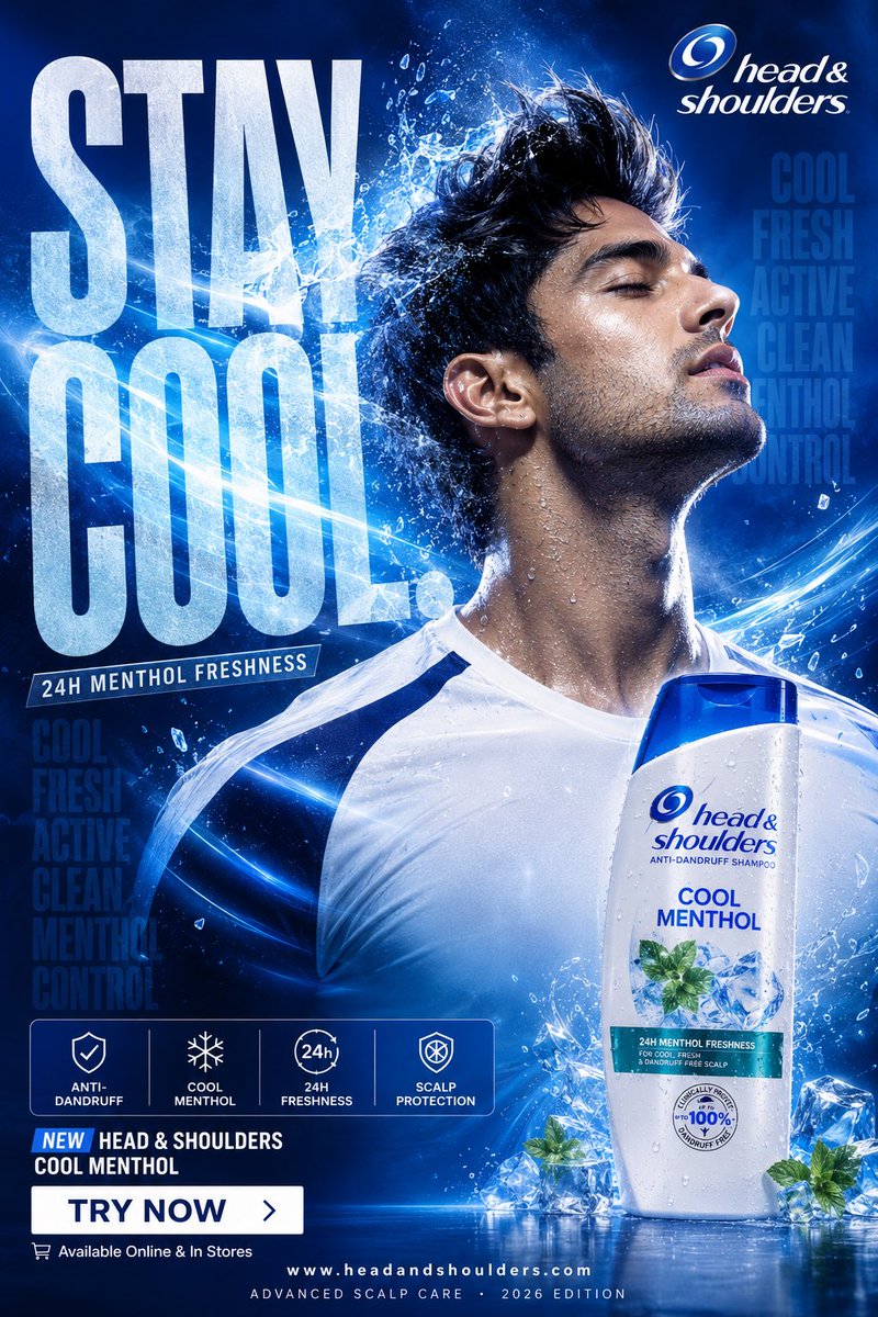 Cool Menthol Shampoo Ad — High-Energy Social Poster