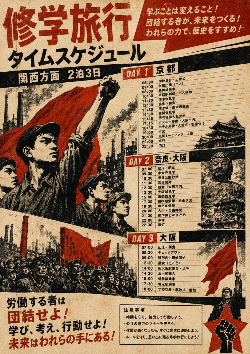 Retro Socialist Poster — Sora 2 Japanese School Trip Prompt