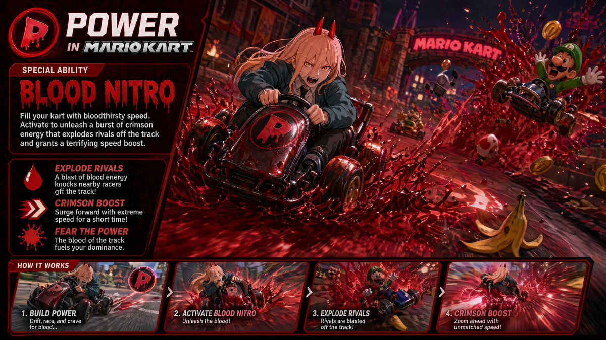 Dark Anime Devil Girl Mario Kart Poster — Sora 2 Prompt