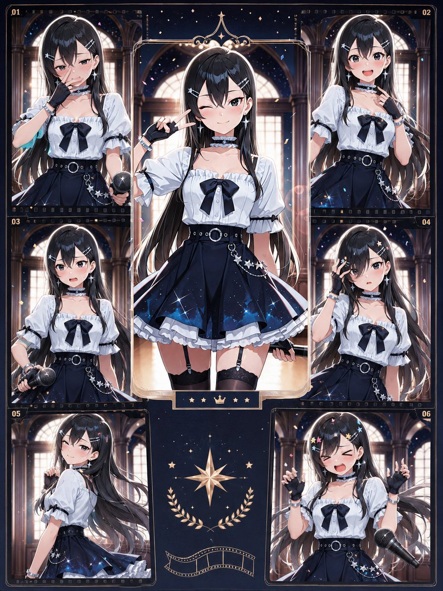 Gothic Celestial Idol Collage — Anime Character Sheet Prompt
