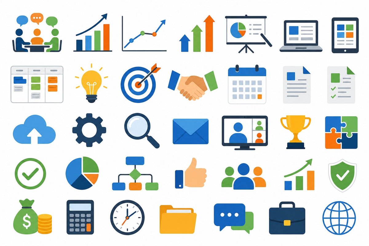 Business Vector Icon Set — 40 Flat Icons for Slides & Docs
