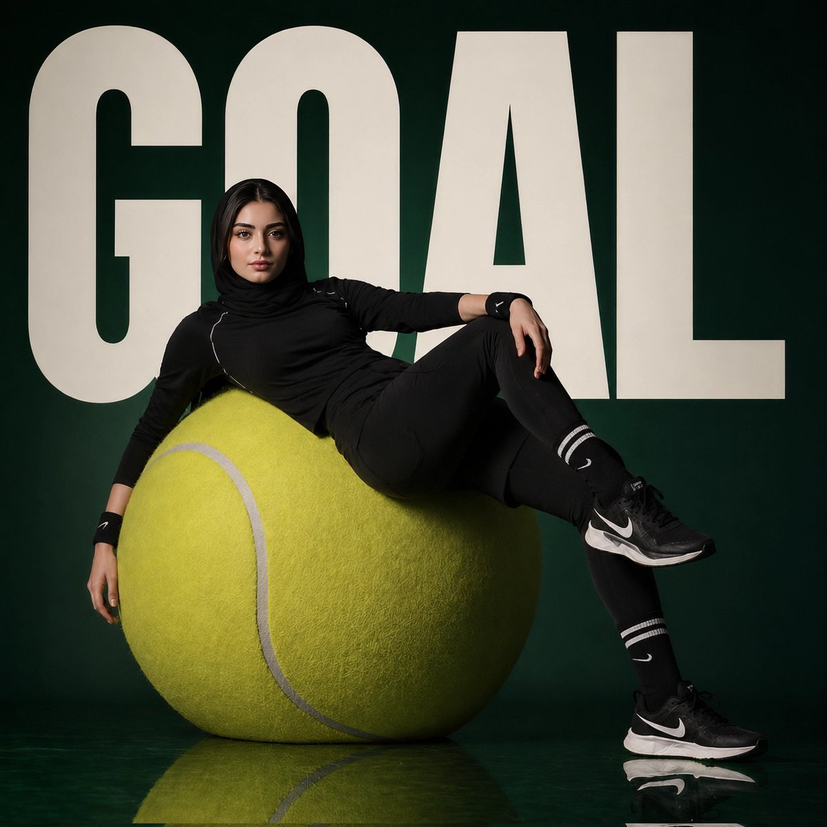 Athlete on Giant Tennis Ball — Sora 2 Fashion Portrait Prompt