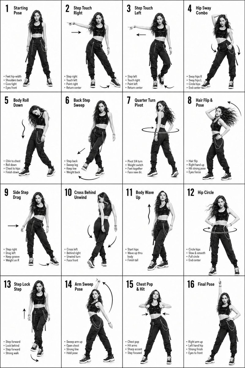 K-Pop 舞蹈 16 步视觉指南 — Sora 2 提示