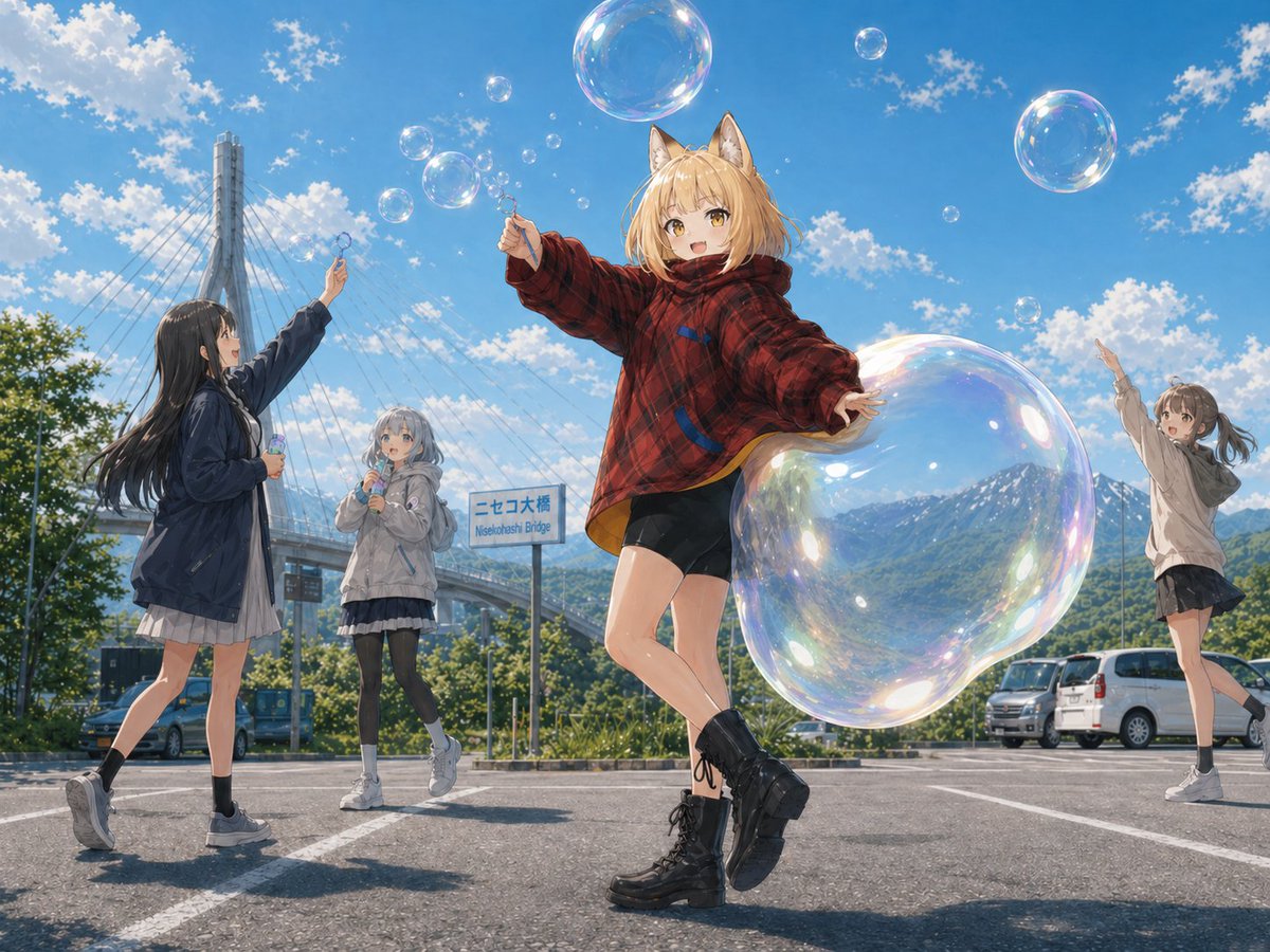 Anime Fox Girl Summer Bubbles — Sora 2 Prompt