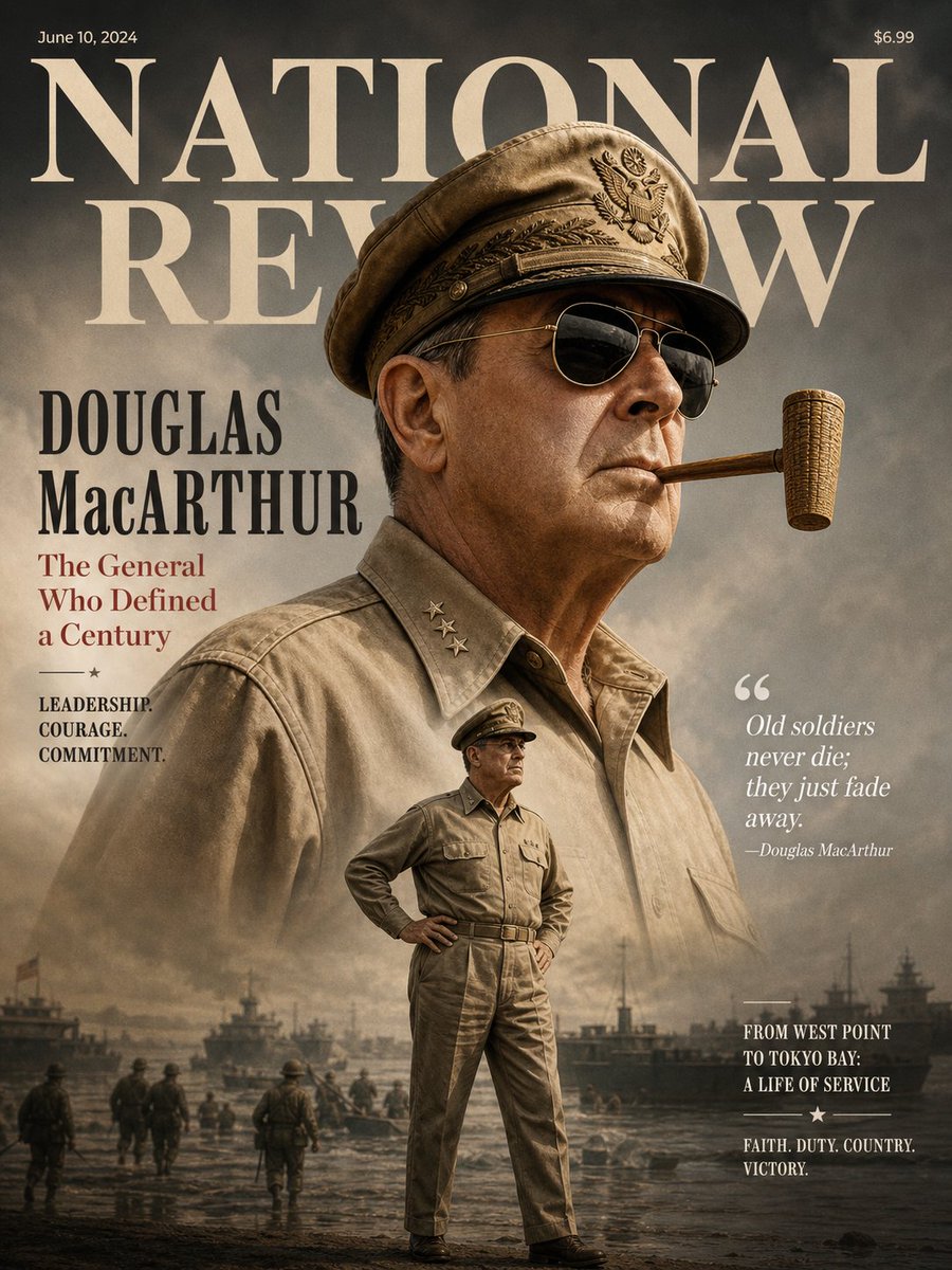 MacArthur WWII Magazine Cover — Layered Portrait Prompt