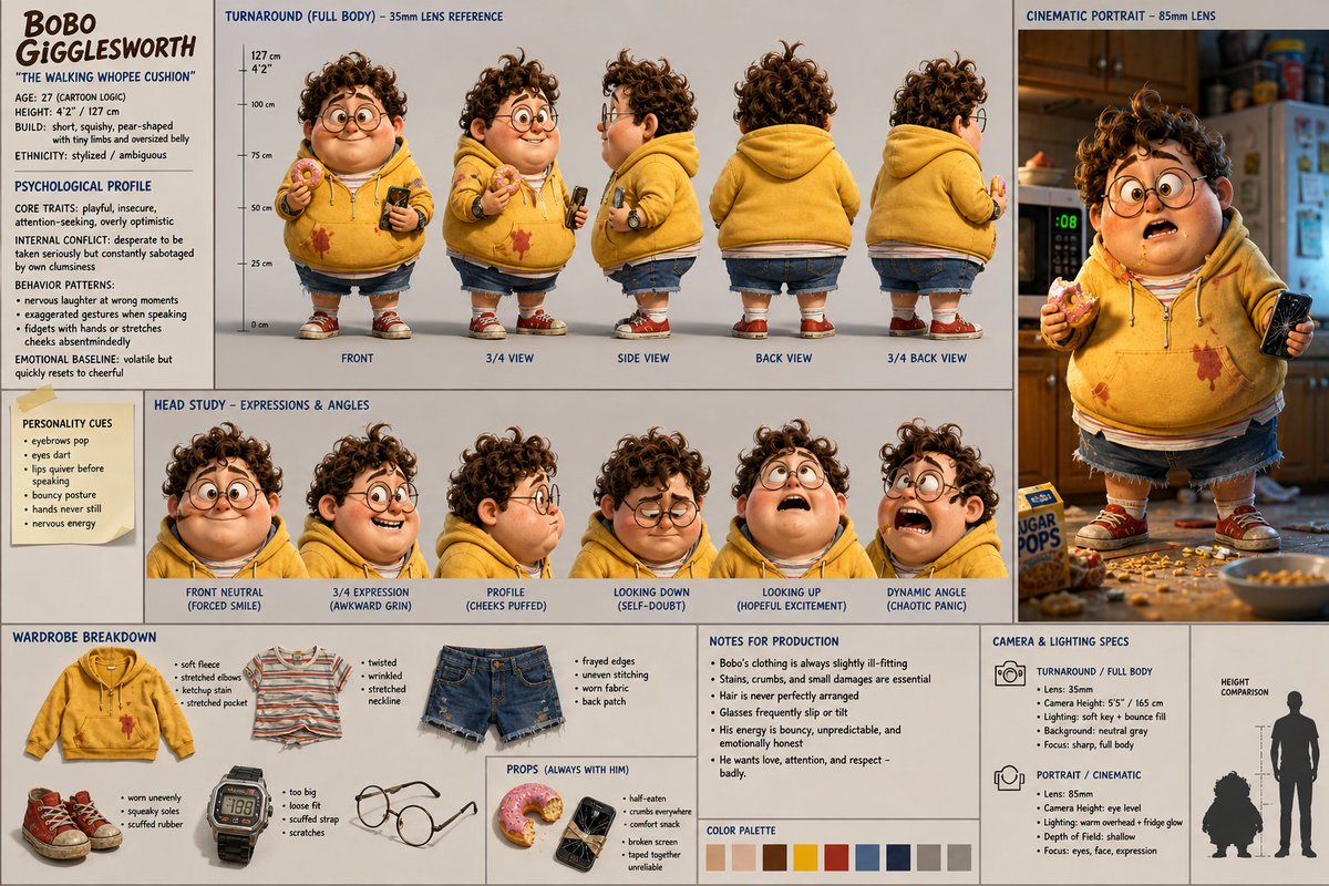 Cinematic Character Design Sheet — Sora 2 Prompt