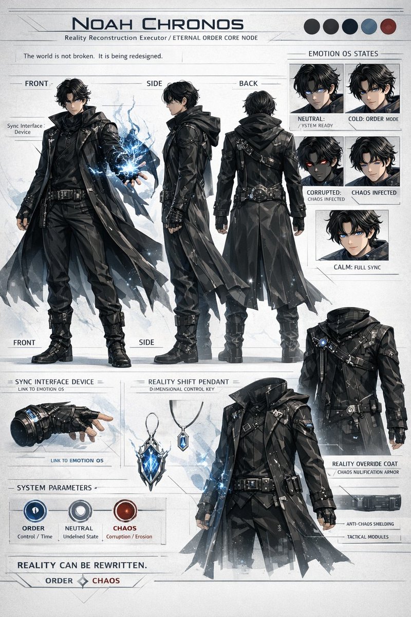 Sci-Fi Anime Character Reference Sheet — Sora 2 Prompt