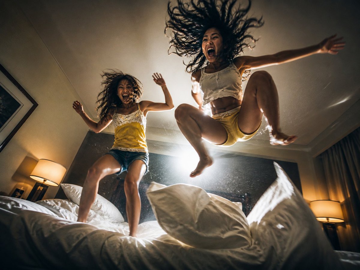 Cinematic Bed Jump Photography — Sora 2 Prompt