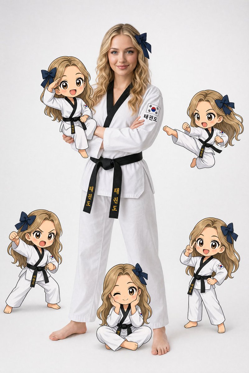 Taekwondo Woman with Chibi Companions — Sora 2 Prompt