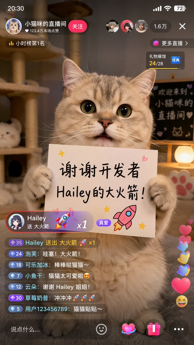 Cute Cat Livestream UI Mockup with Custom Sign