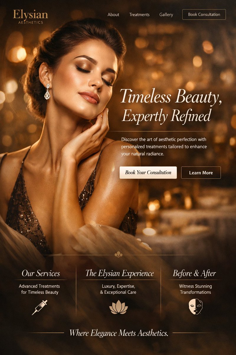 Luxury Aesthetics Clinic Landing Page Mockup — Sora 2 Prompt