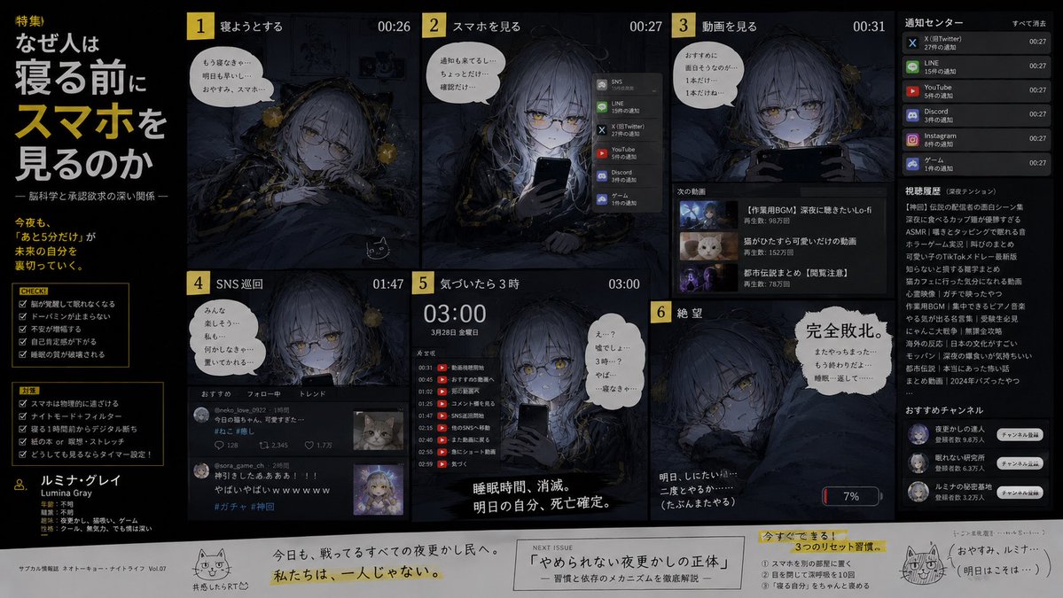 Dark Anime Infographic — Sleepy Phone Addiction Prompt