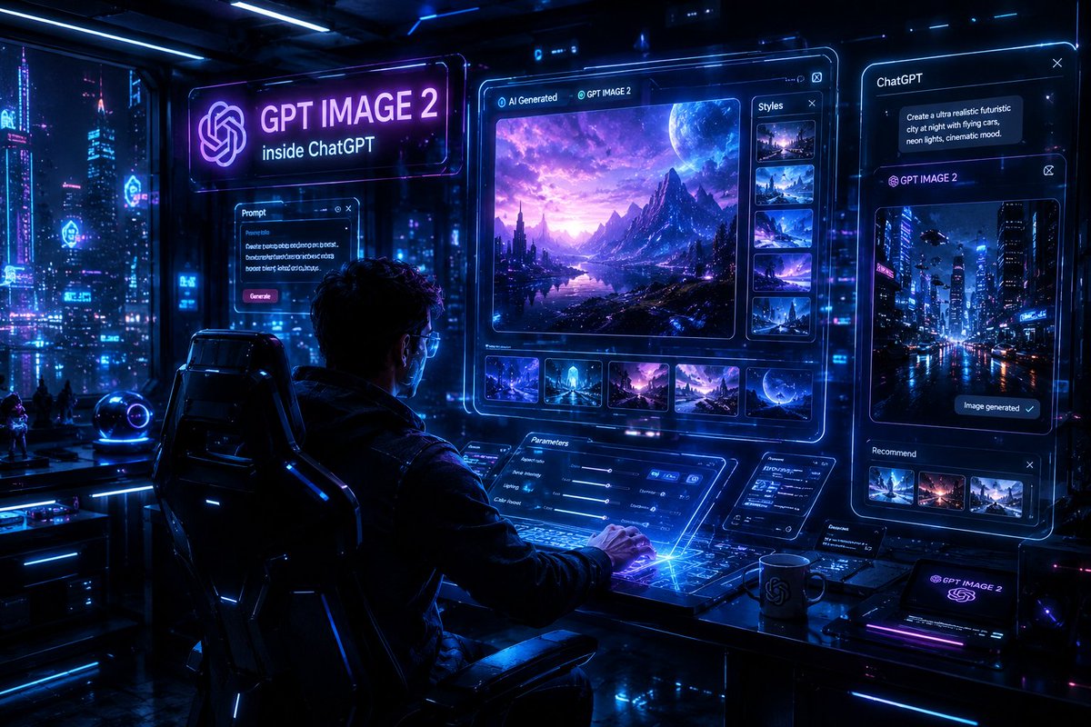 Cyberpunk AI Creative Workspace — Sora 2 Prompt