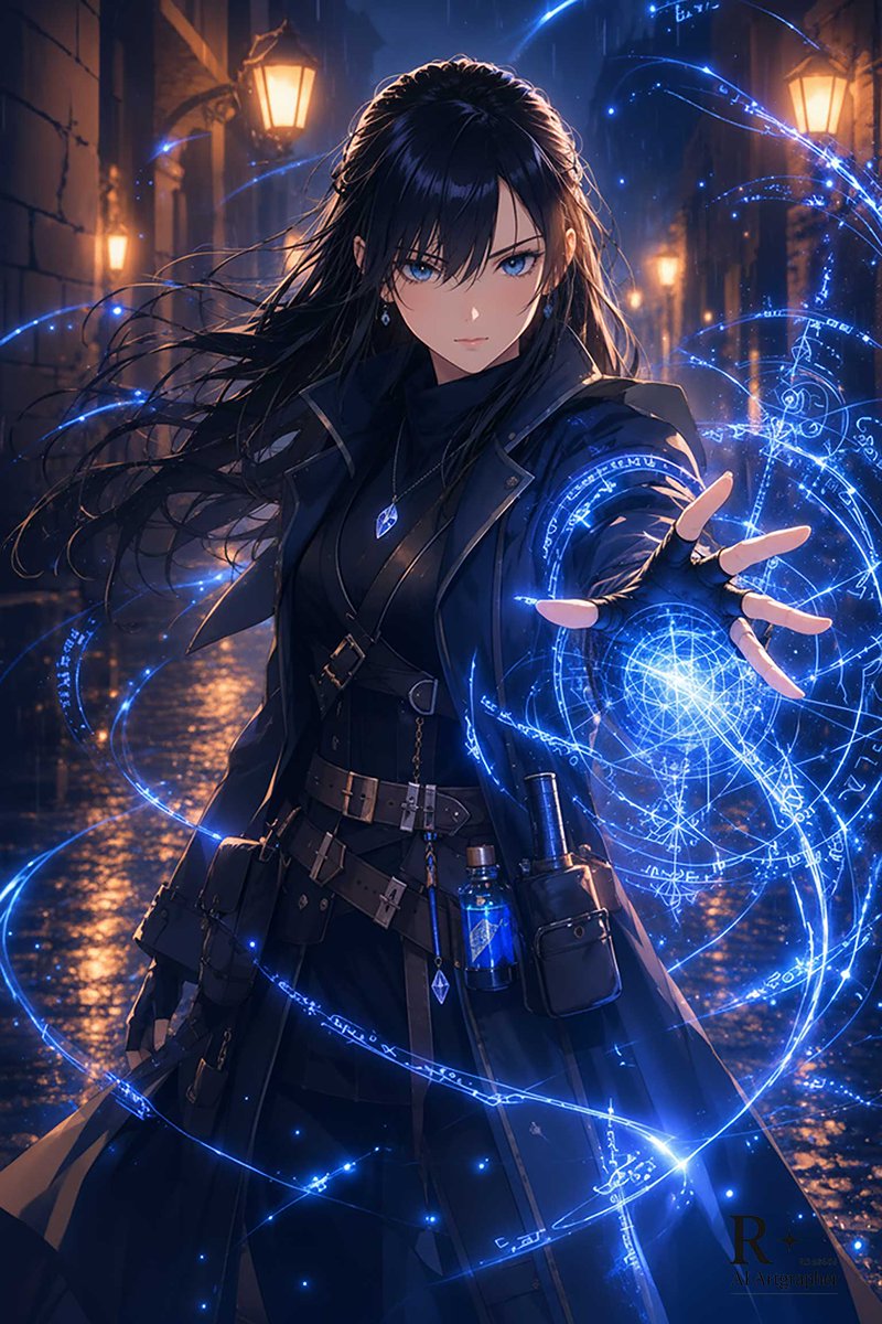 Gothic Mage in Rainy Alley — Dark Fantasy Anime Prompt