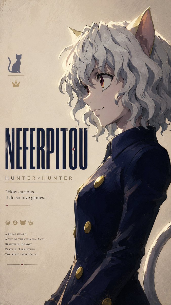 Neferpitou Oil Painting Anime Poster — Sora 2 Prompt