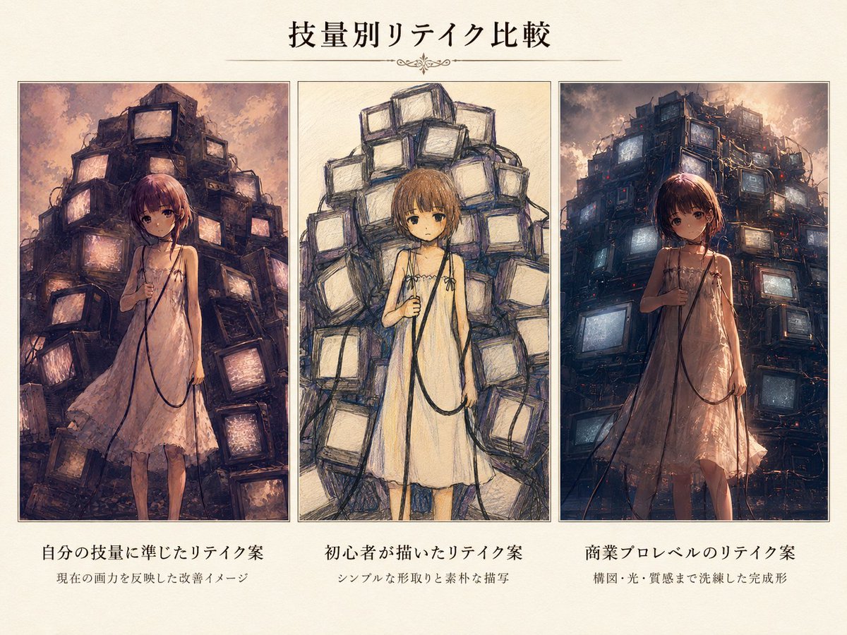 Tri-Panel Skill-Level Comparison Poster — Sora 2 Prompt