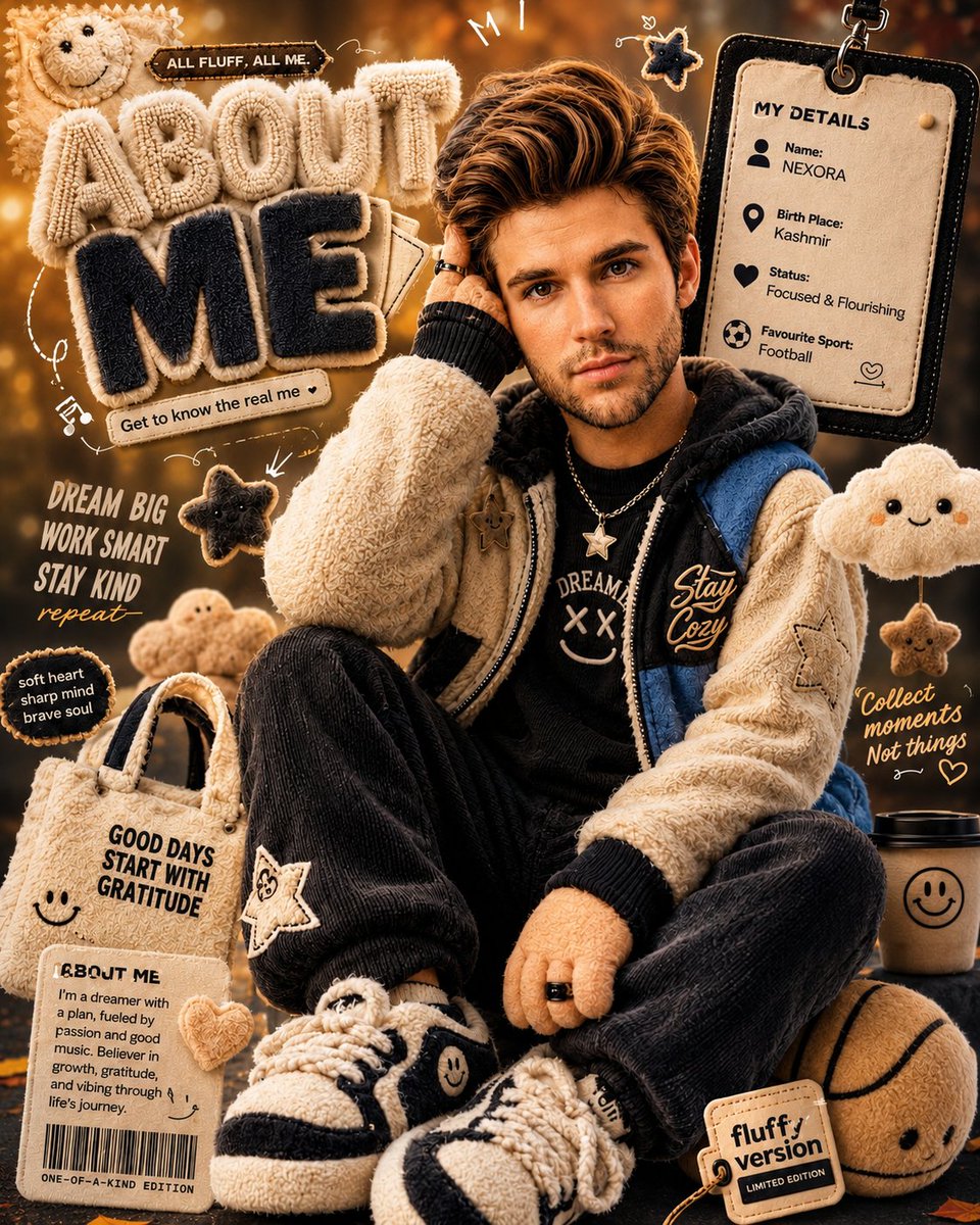 3D Plush Toy 'About Me' Poster — Custom Portrait Prompt