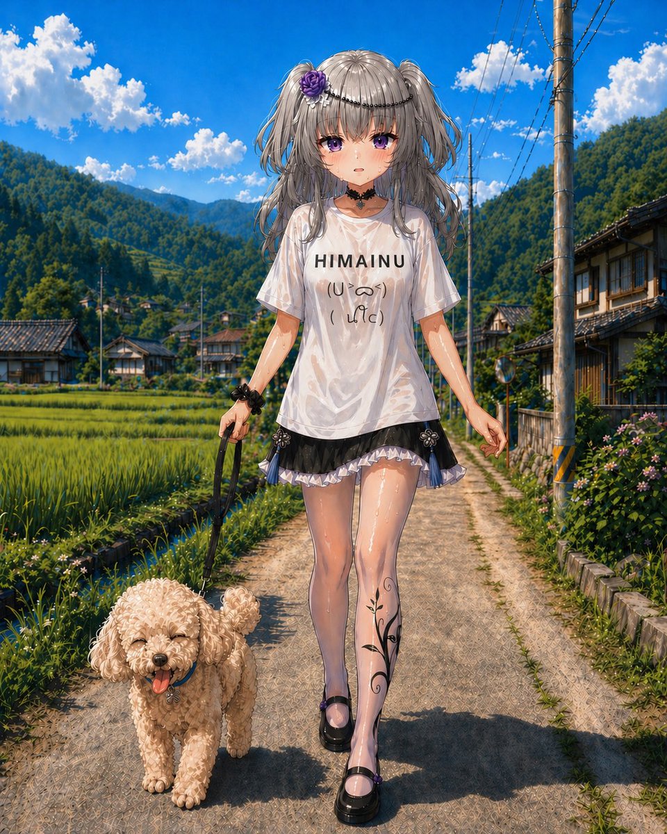 Anime Countryside Dog Walk — Custom T-Shirt Art Prompt