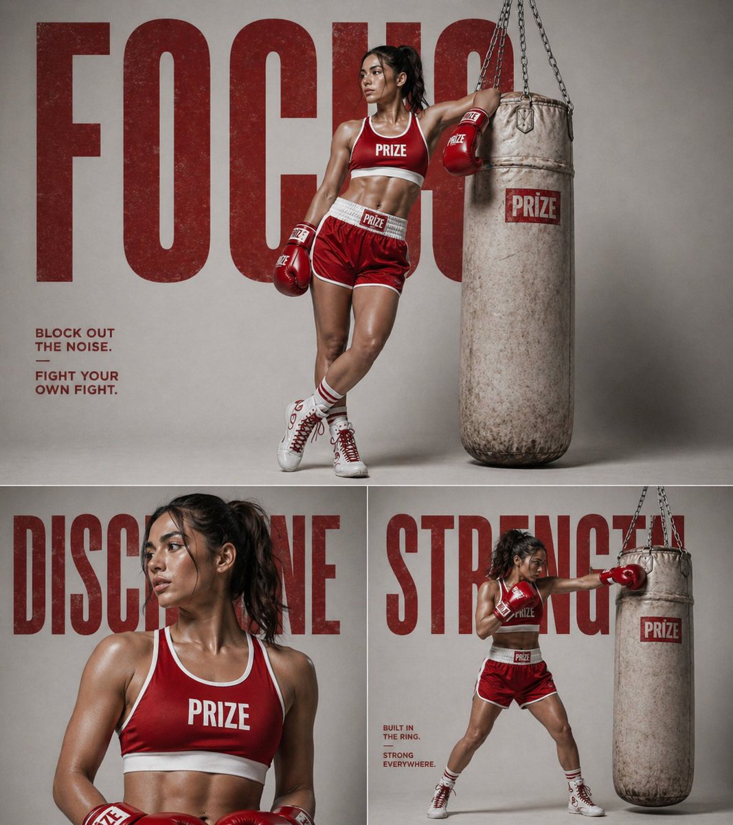 Triptych Fitness-Boxplakat – Fett gedruckte Boxerin Sora 2 P