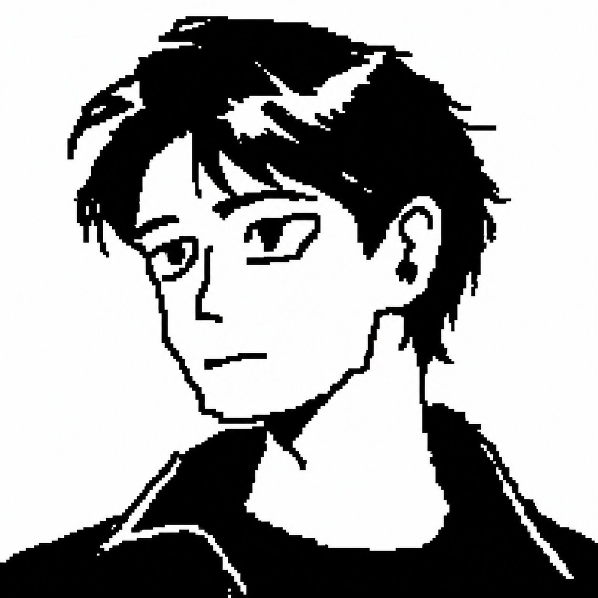Monochrome Portrait with Face Blur Block — Minimalist Anime Prompt