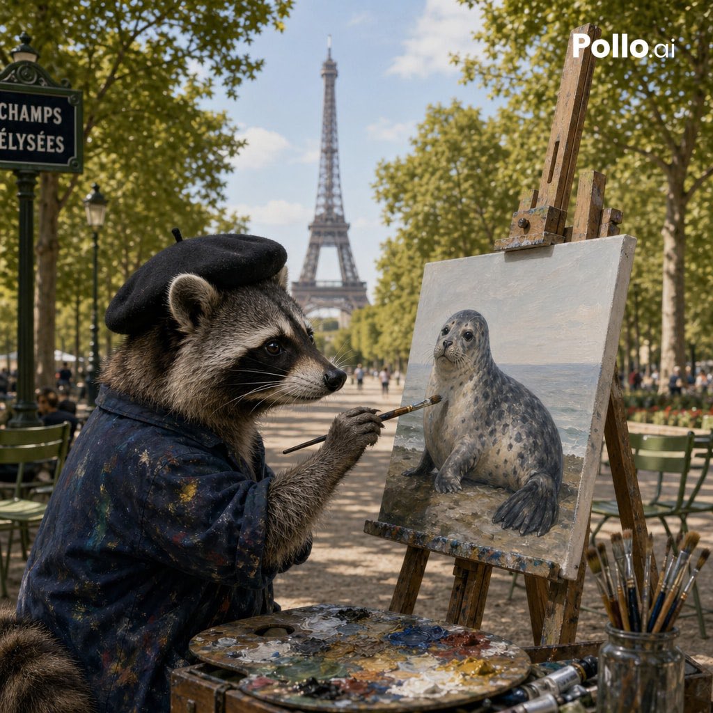 Realistic Raccoon Painter in Paris — Sora 2 Prompt