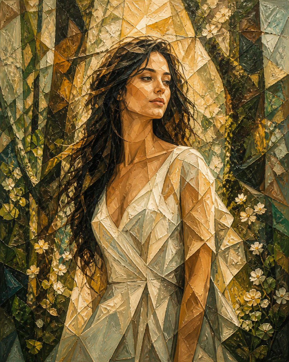 Cubist Impasto Spring Portrait — Sora 2 Prompt