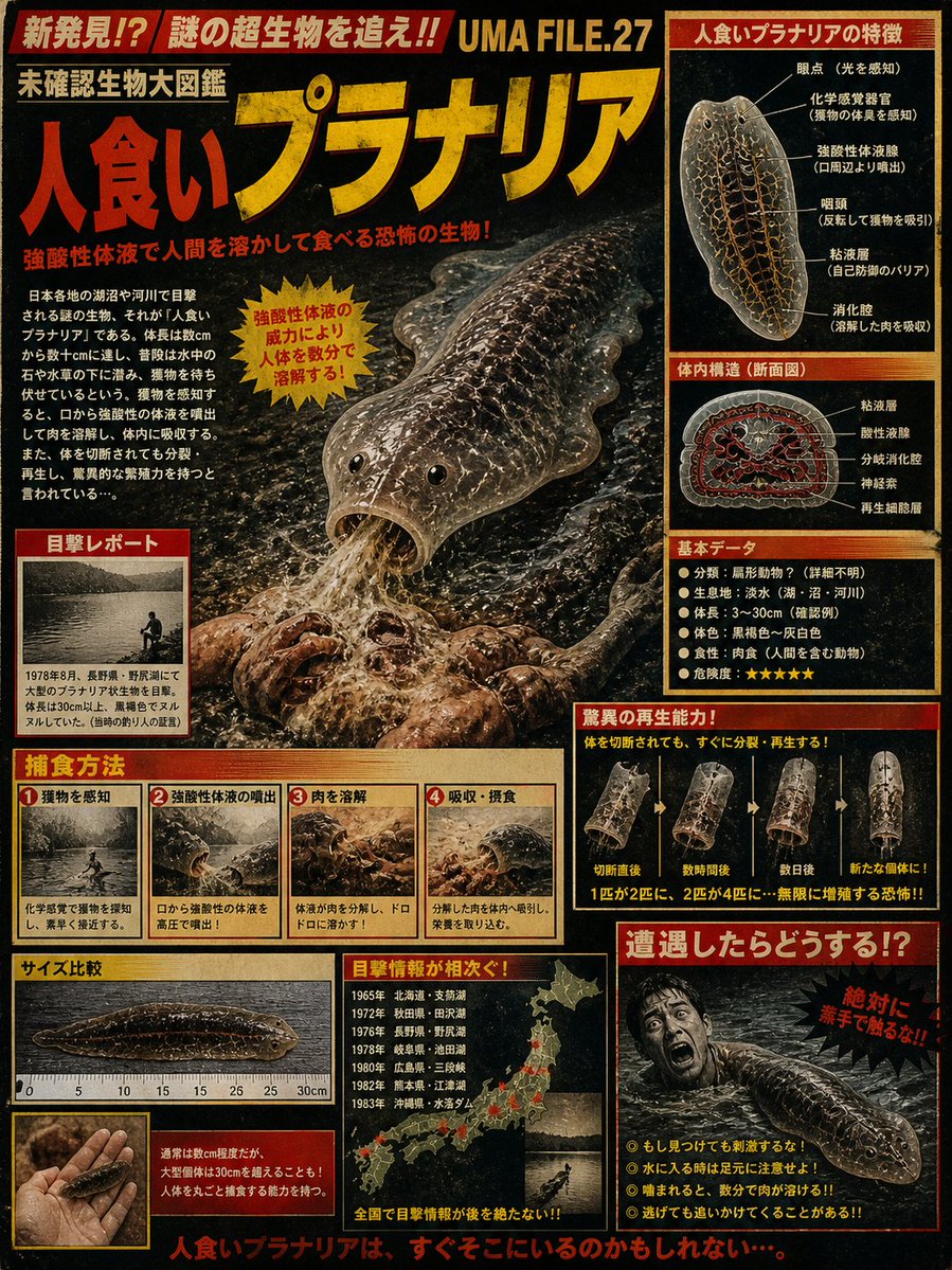 Retro Japanese UMA Monster Field Guide Poster — Sora 2 Prompt