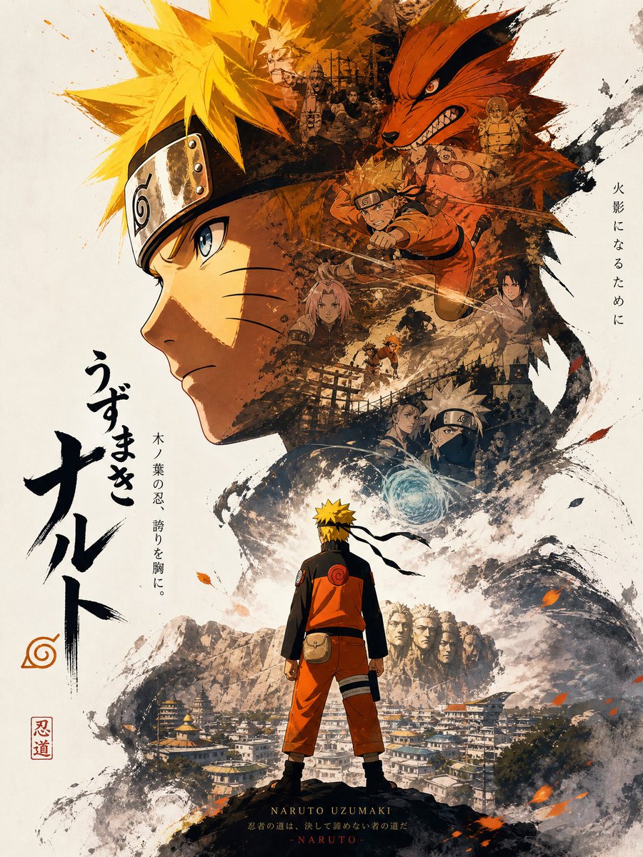 Hardcore Ink Wash Naruto Poster — Sora 2 Prompt