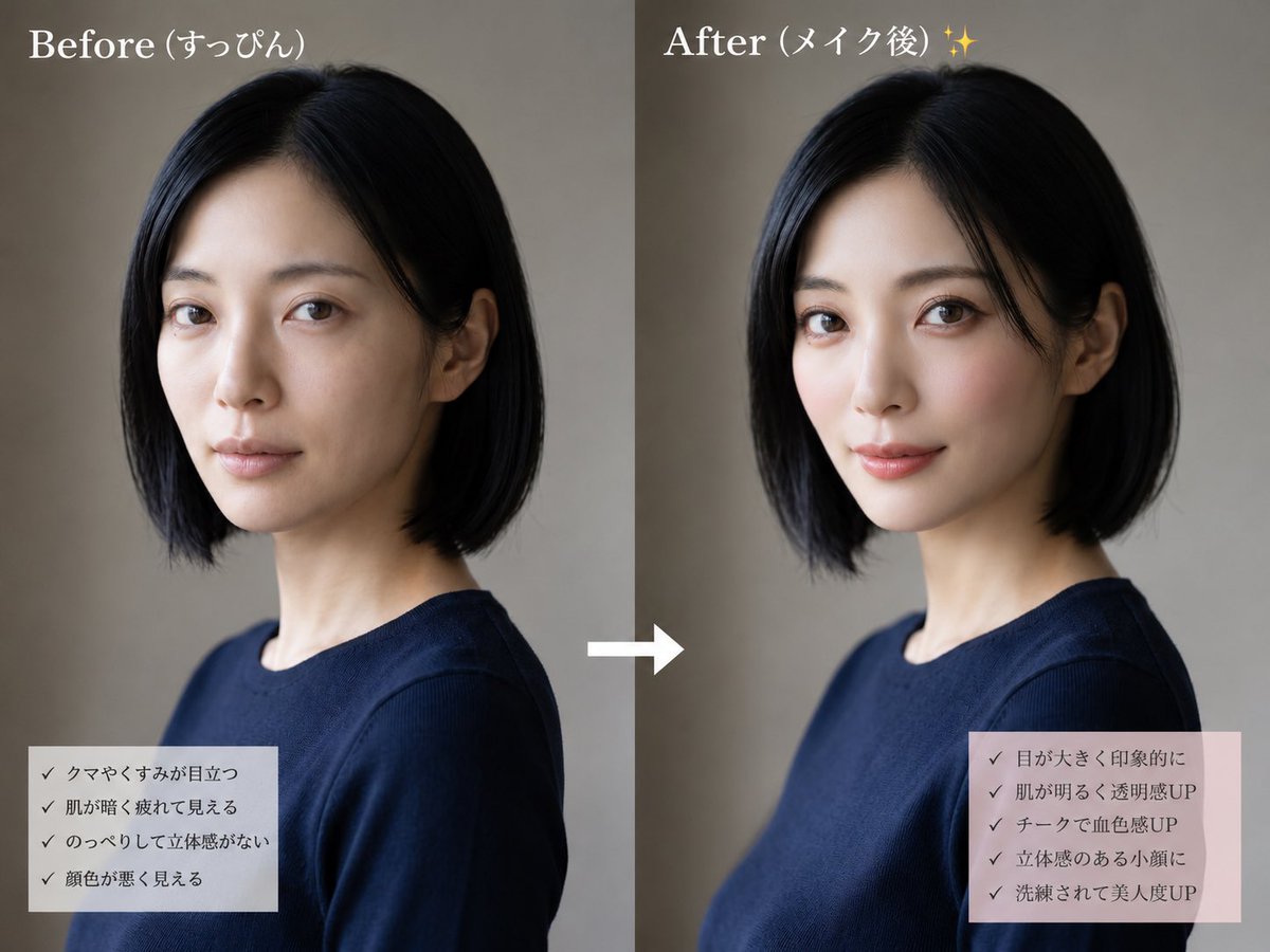 Japanese Beauty Before & After — Side-by-Side Makeup Comparison Prompt