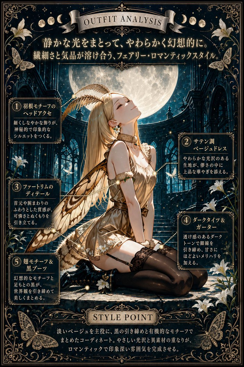 月光仙子服装解析海报 — Sora 2 Prompt