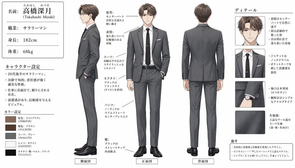 Japanese Salaryman Character Sheet — Anime Style Design