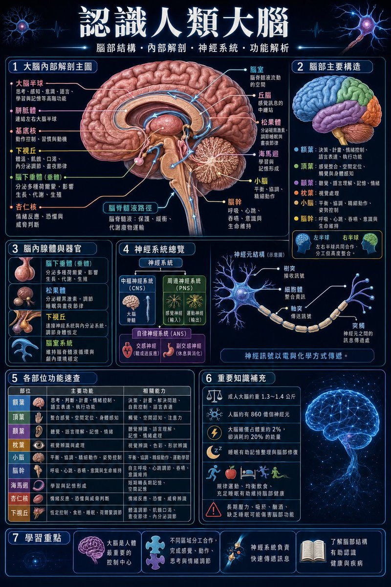 繁体中文大脑解剖信息图 — Sora 2 Prompt