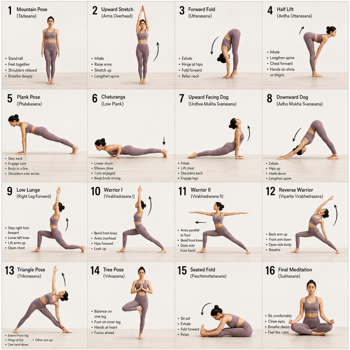 16-Panel Yoga Storyboard Grid — Sora 2 Prompt