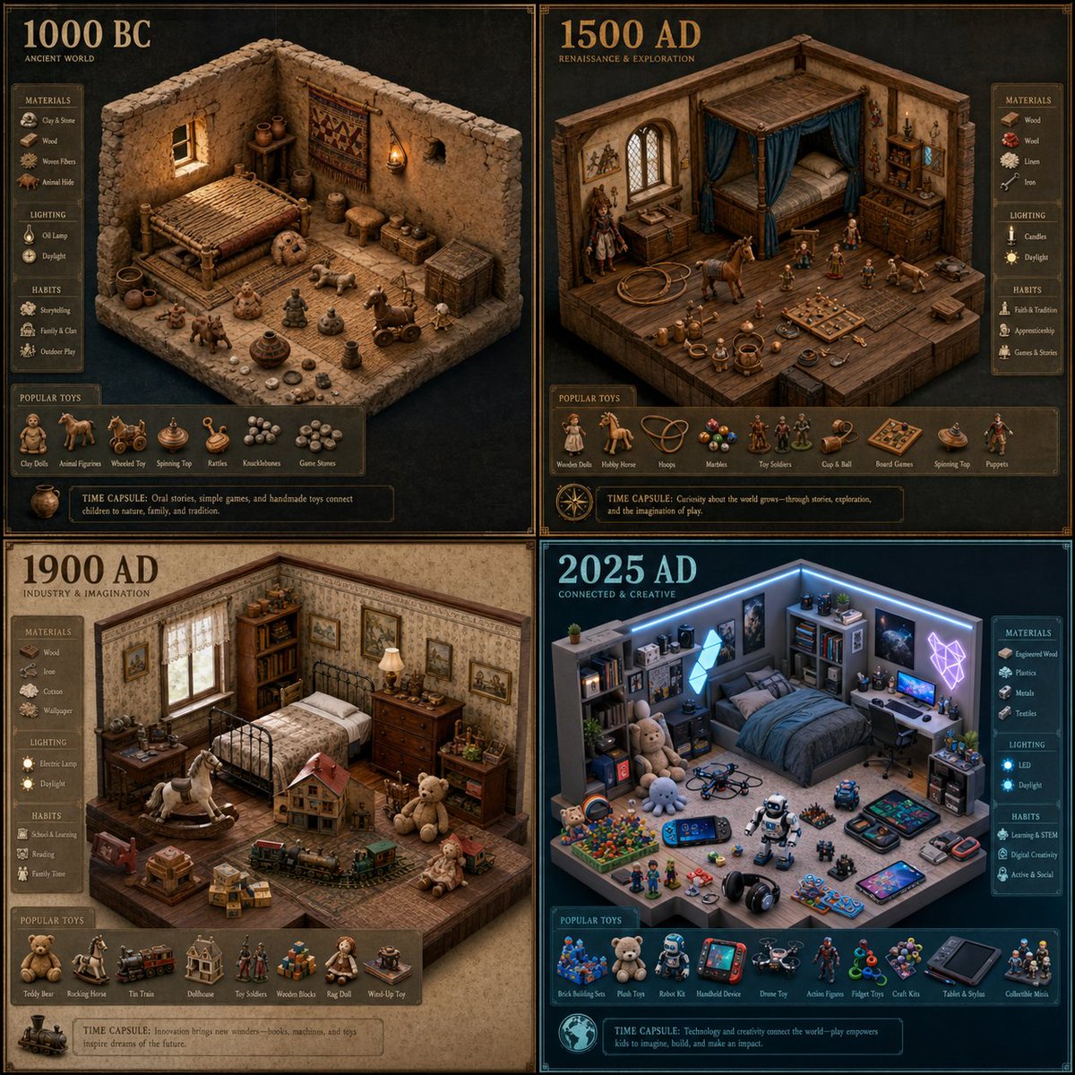 Historical Bedroom Isometric Map — Sora 2 Prompt