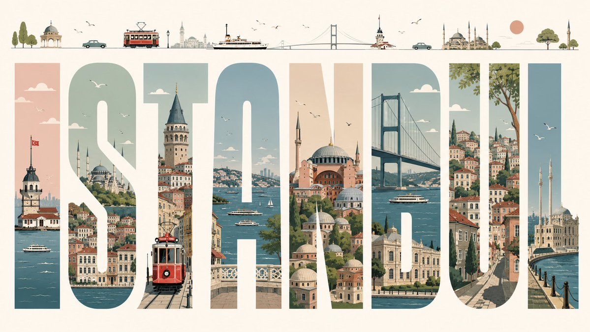 Istanbul Typographic Travel Poster — Sora 2 Prompt