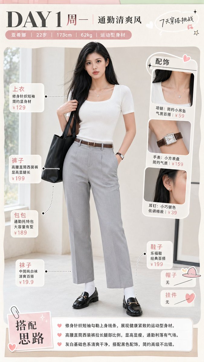 Chinese Commuter Outfit Infographic — Xiaohongshu Style Prompt