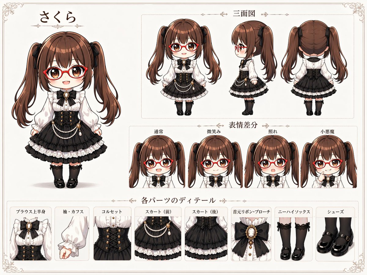 Gothic Lolita Character Design Sheet — Sora 2 Prompt