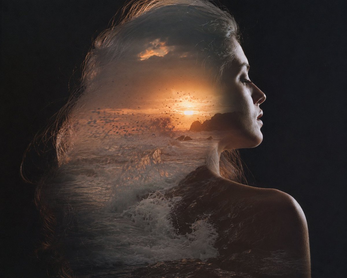 Ocean Sunset Double Exposure Portrait — Sora 2 Prompt