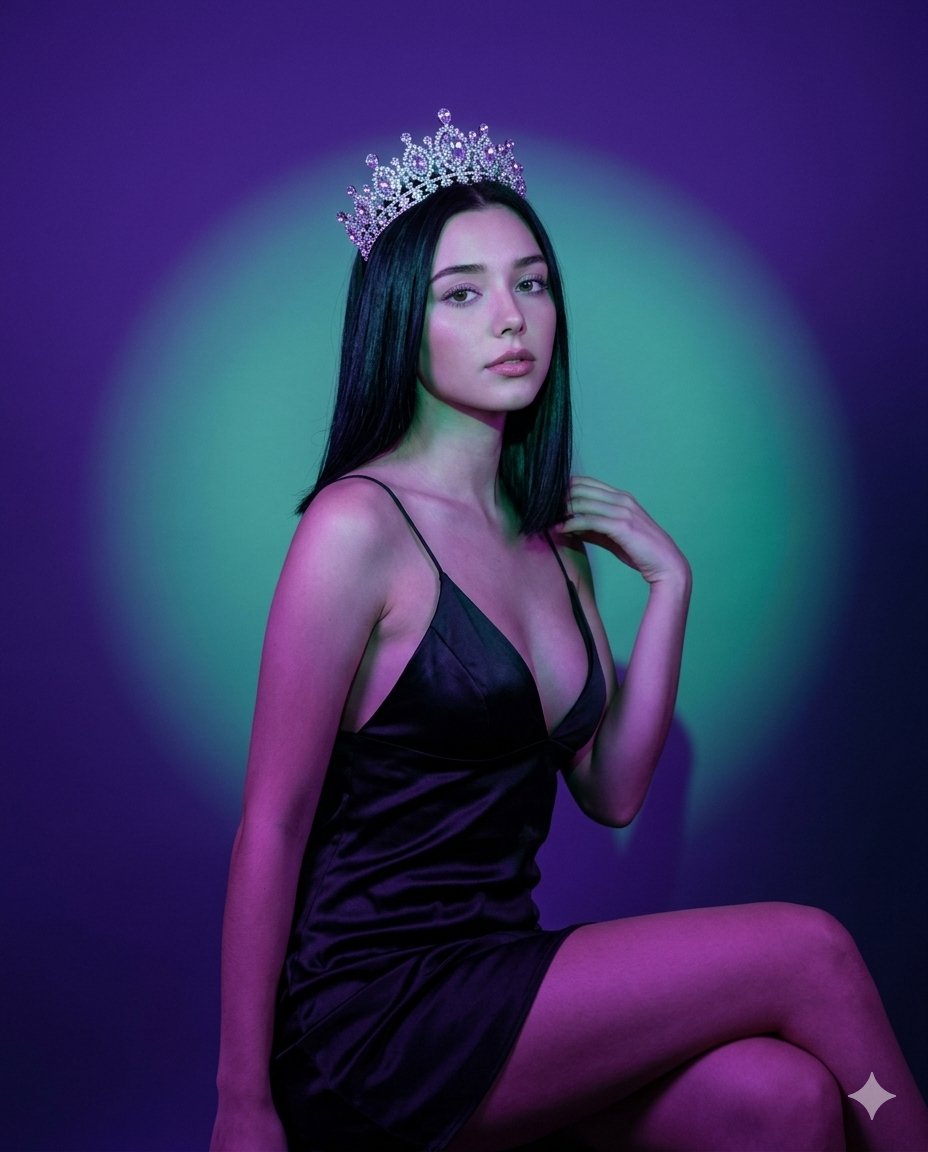 Neon Crown Portrait – Studio Fashion AI Prompt
