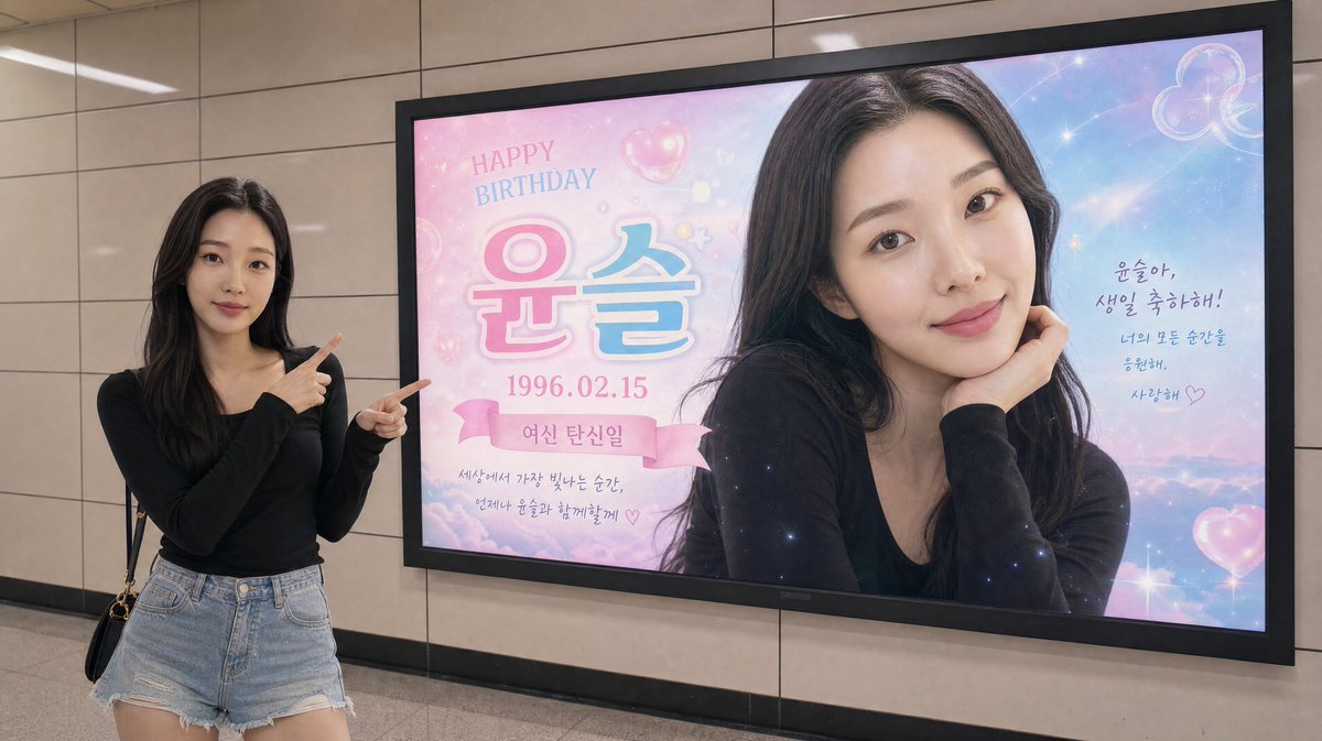 Korean Birthday Support Lightbox in Subway Station — Sora 2 Prompt