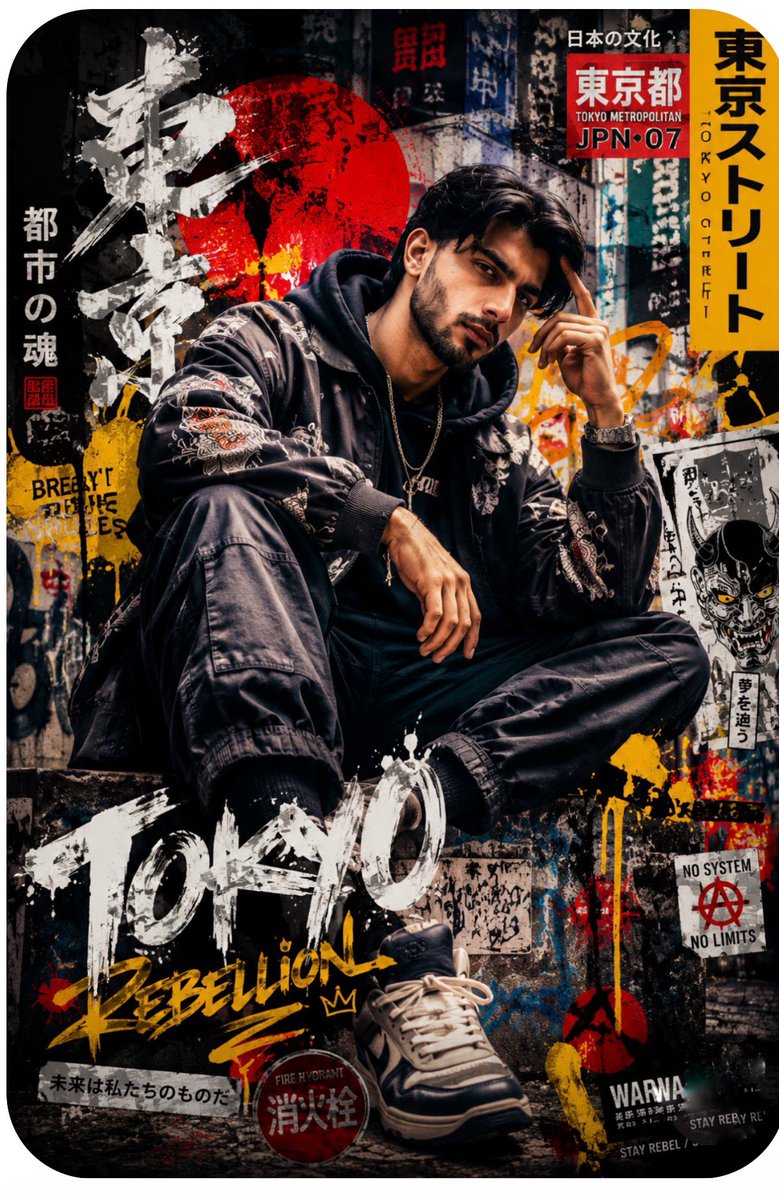 Japanese Graffiti Portrait Poster — Bold Urban Street Art Prompt