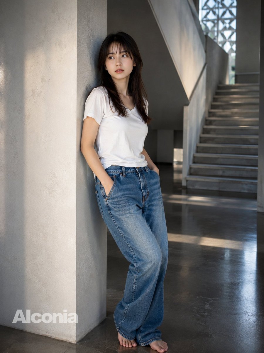 Minimalist Concrete Stairwell Portrait — Sora 2 Prompt